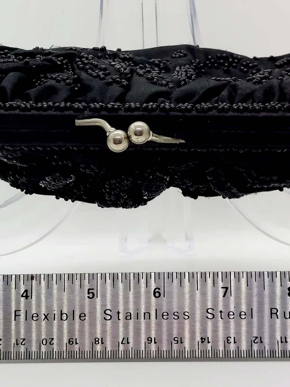 La Regale Black Satin Beaded Convertible Evening Clutch With Chain Strap